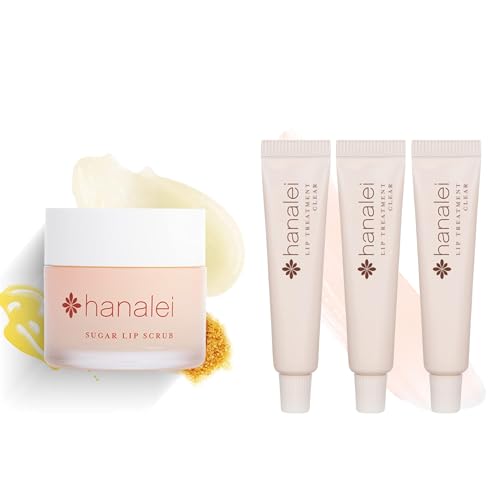 Hanalei Sugar Lip Scrub and Lip Treatment (Clear) Bundle-, Made with Raw Cane Sugar and Real Hawaiian Kukui Nut Oil (Cruelty free, Paraben free)