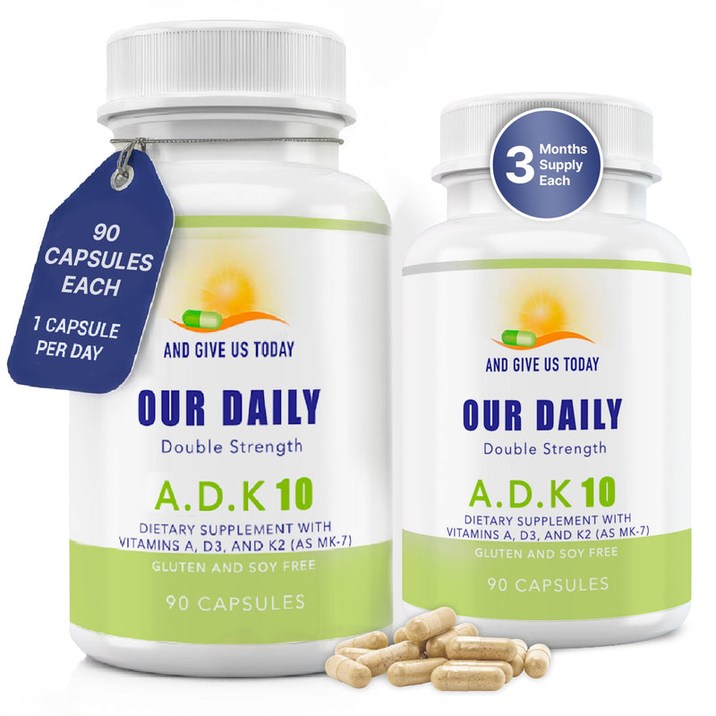 Daily Vites, ADK 10 Vitamin Supplement – 180 Capsules – High Potency Vitamin A, D3 10,000 IU & K2-MK7 – Physician Formulated for Bone, Heart & Immune Support – Non-GMO, Gluten Free (2 Pack) 90 Count (Pack of 2)