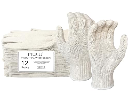 MIG4U 12 Pairs Work Gloves - Cotton String Gloves for Safety Work - Glove Liner Hand Saver Heat Protection for BBQ (Large, Economic) Large