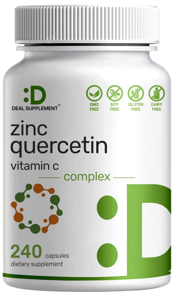 Zinc + Quercetin 500mg with Vitamin C, 240 Capsules, 4-1 Zinc 50mg Complex with 95% Quercetin Supplement for Ultimate Immune Support - Premium Quercetin with Zinc, 4 Months Supply - BeesActive Australia