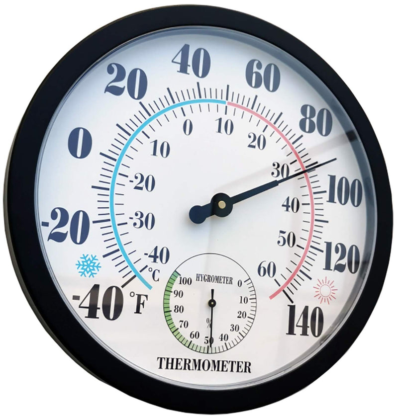 Indoor Outdoor Thermometer Large Wall Thermometer-Hygrometer Waterproof Does not Require Battery (Black) 10 Inch Black1 - BeesActive Australia