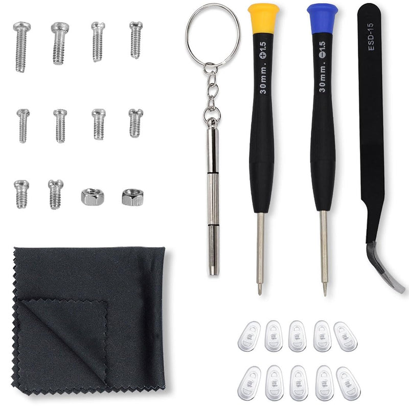 Eyeglass Repair Kit with Anti Slip Glasses Nose Pad Replacement and Glasses Screws, Tool Kits for Sunglass, Eye Glass Repairing Kit with Eyeglass Screws and Nose Pads, Eye Glass Screwdriver Kits - BeesActive Australia