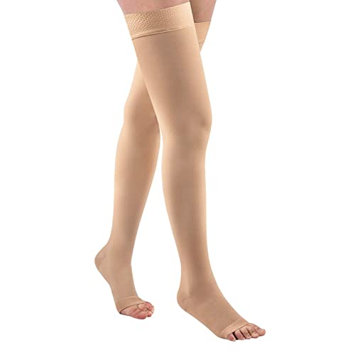 Thigh High 20-32 mmHg Compression Stocking Toeless Compression Socks for women & men circulation with Silicone Dot Band Beige 2X-Large (1 Pair)