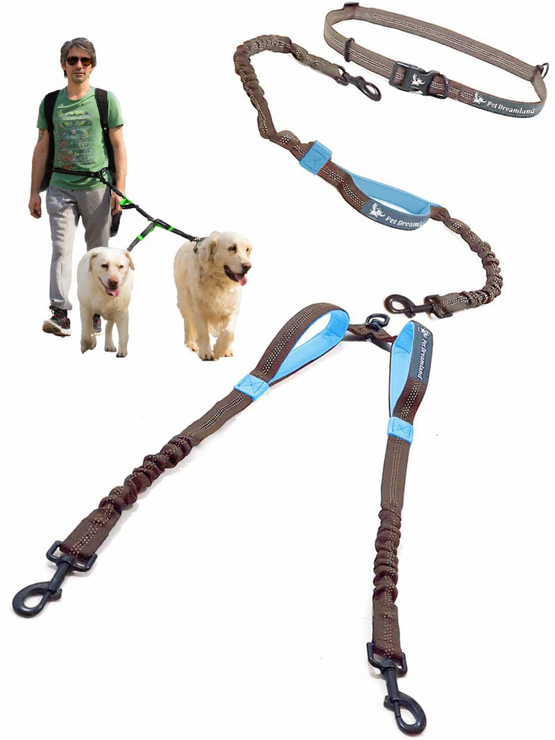 Exquisite Double Hands Free Leash for Large Dogs - Dog Leash 2 Dogs - Waist Dog Leash for Large Dogs - Two Dog Leash for Large Dogs - Hands Free Running Dog Leash (Large, Grey & Blue) Two Large Dogs (35-150 lbs each) - BeesActive Australia
