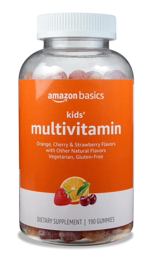 Amazon Basics Kids' Multivitamin, 190 Gummies, Orange, Cherry & Strawberry (Previously Solimo) 190 Count (Pack of 1)