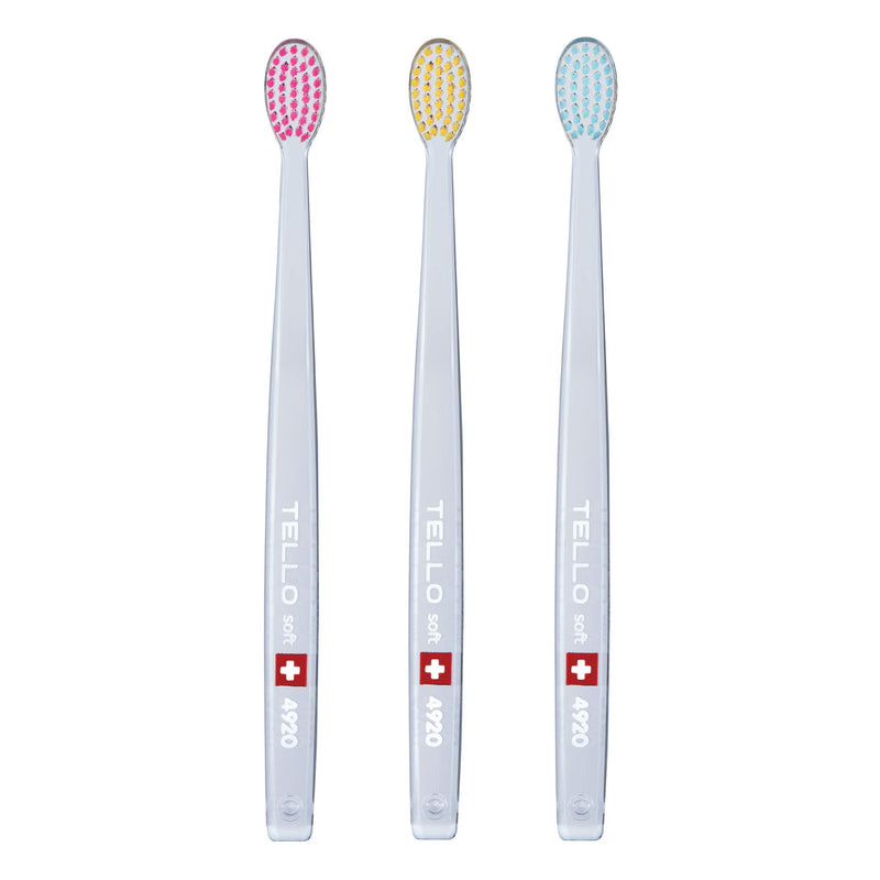 Tello 4920 Adult Soft Swiss Toothbrush for Gentle Cleaning with Ergonomic Handle, 3 Count - BeesActive Australia