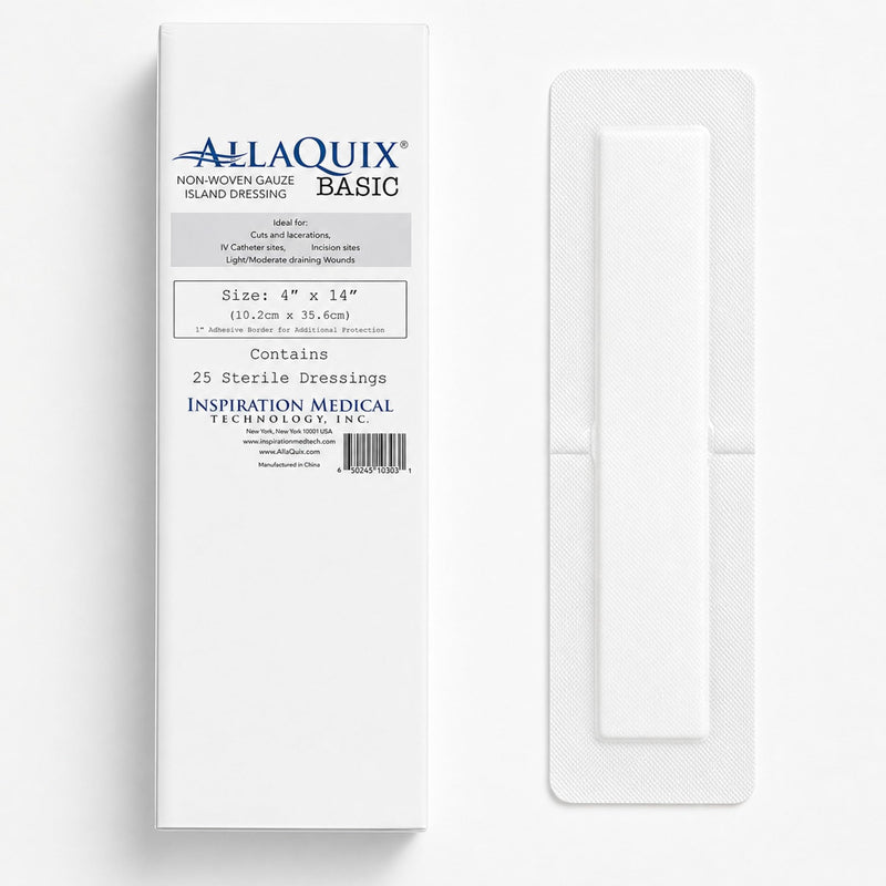 Island Wound Dressing for Long Incisions, Extra Large Wound Dressing with Adhesive Border, Surgical Gauze Pads, 4x14 Inch, 25 Count 4" x 14" (Box of 25)
