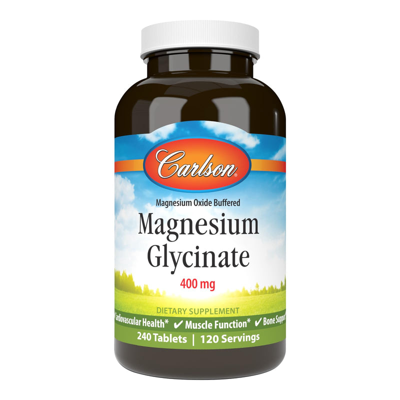 Carlson Chelated Magnesium Glycinate, 400 mg, Muscle Function, 240 Tablets | Superior Absorption; Bone Support 240 Count (Pack of 1)