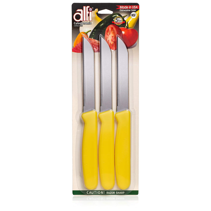 Alfi All-Purpose Knives Aerospace Precision Pointed Tip - Home And Kitchen Supplies - Serrated Steak Knives Set, Made in USA (Sunny Yellow) Sunny Yellow - BeesActive Australia