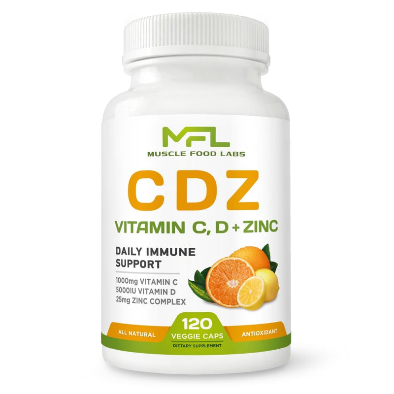CDZ - Immune Support Complex | Vitamin C 1000mg, D3 125mcg, Zinc 25mg | High-Absorption Veggie Capsules | Non-GMO, Gluten-Free | 4-Month Supply (120 Capsules)