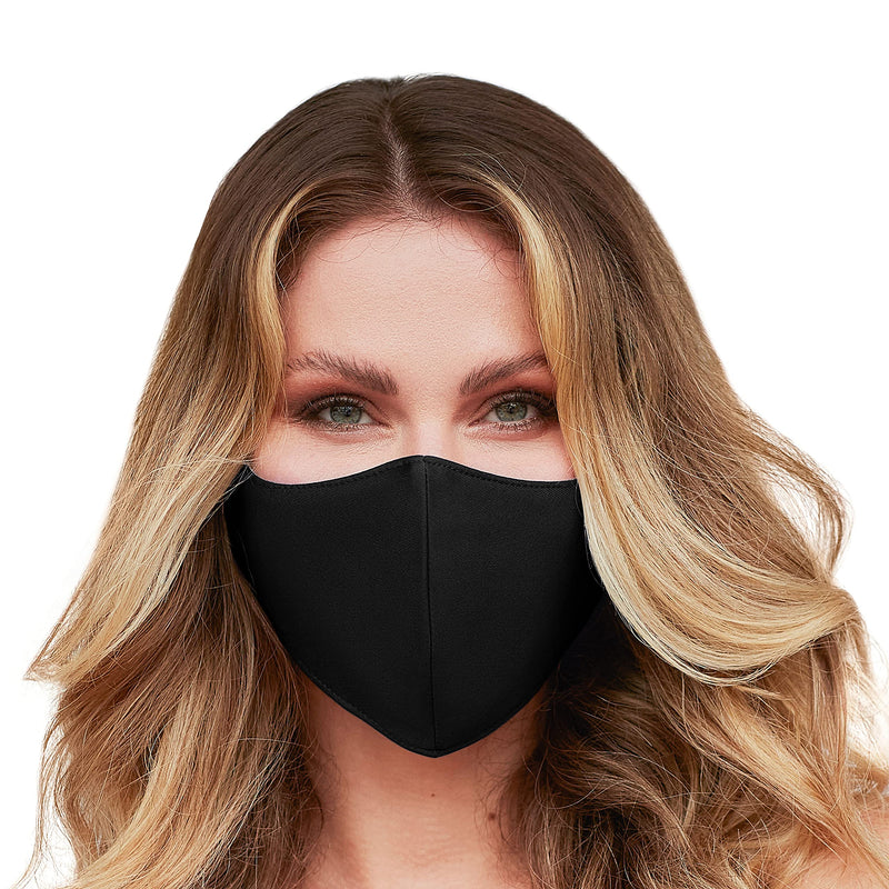 Washable Face Mask with Adjustable Ear Loops & Nose Wire - 3 Layers, Made in USA Solid - Black
