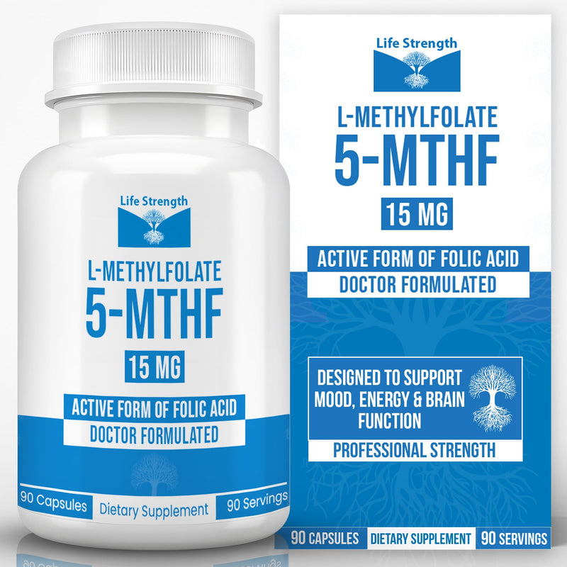 L-Methylfolate 15mg | 90 Capsules | Optimized & Highly Bioactive Methyl Folate Supplement | 5-MTHF Supports for Energy, Focus & Mood | Non-GMO, Gluten Free, Vegan | 3 Month Supply 15 mg