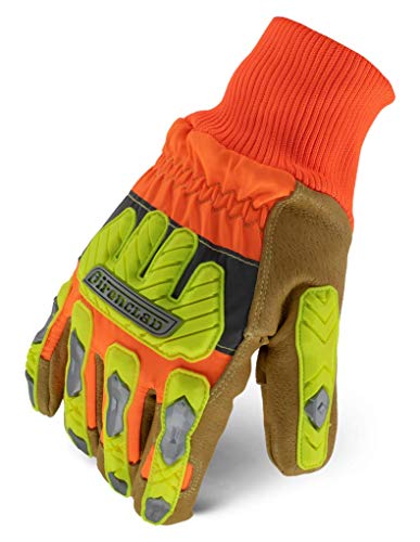 Ironclad Insulated Leather Cut A6; Winter Work Gloves, TPR Impact Protection, Machine Washable, High-Visibilty, (1 Pair), IEX-HVIP5-04-L Large (Pack of 1)