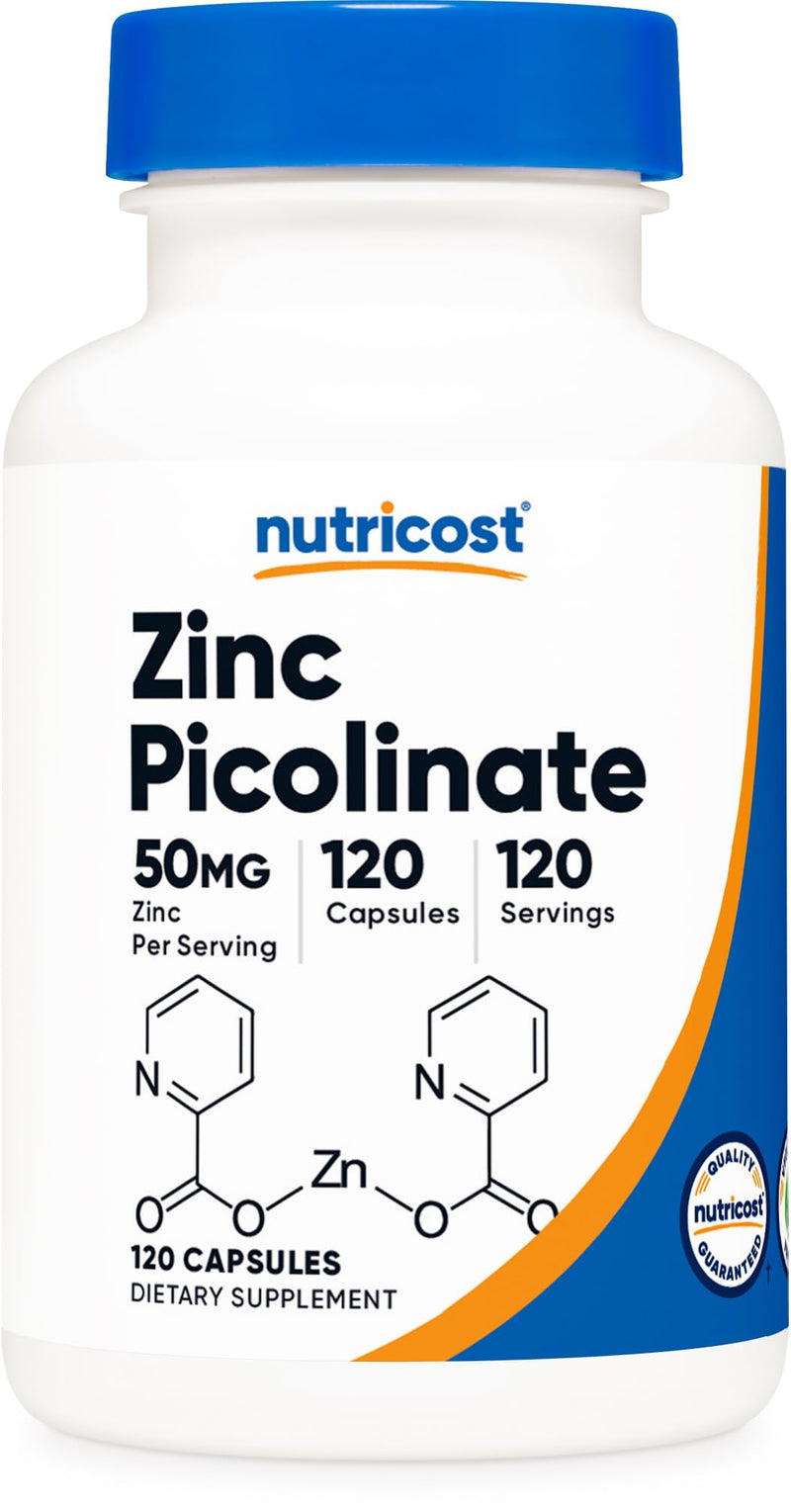 Nutricost Zinc Picolinate 50mg, 120 Vegetarian Capsules, Gluten-Free | GMO-Free 120 Count (Pack of 1)