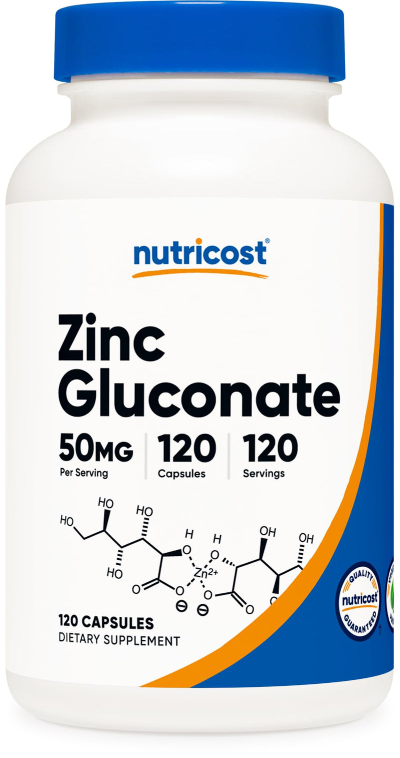 Nutricost Zinc Gluconate 120 Vegetarian Capsules (50mg) - Gluten Free and Non-GMO 120 Count (Pack of 1) - BeesActive Australia
