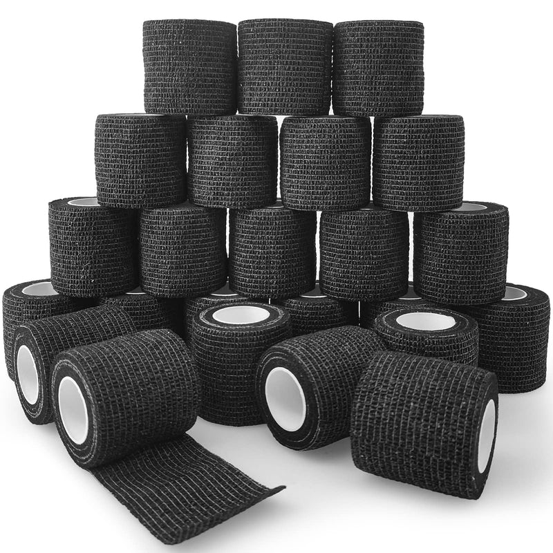 24 Rolls Black Sensi Wrap Elastic Self Adhesive Bandage Wrap 2 Inch, Breathable Cohesive Bandage, Ankle Sprains Swelling Medical First Aid Sports Athletic Grip Tape, Dogs Pet Vet Wrap - BeesActive Australia