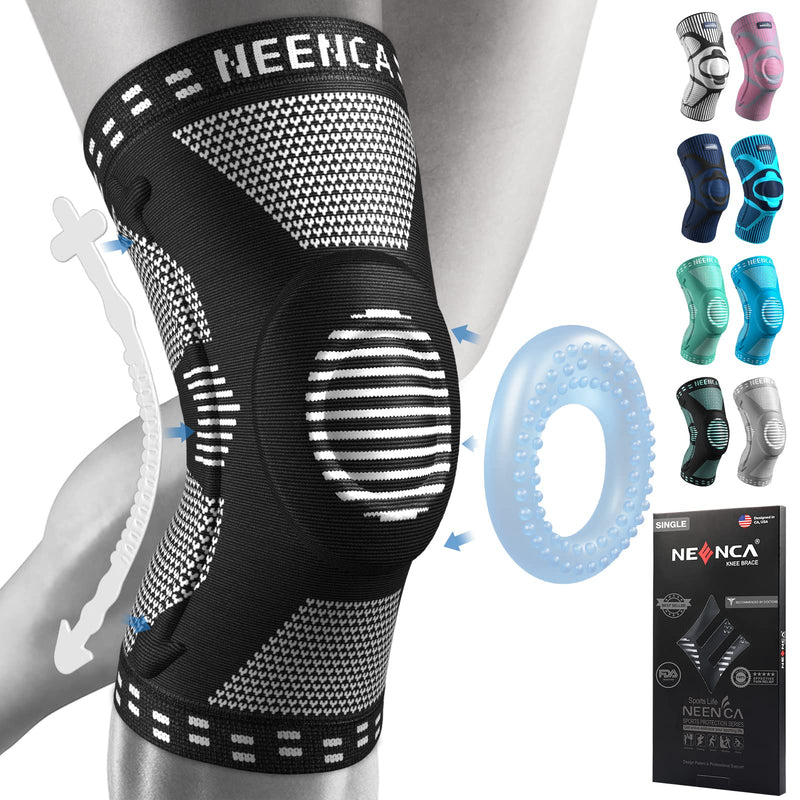 NEENCA Knee Braces for Knee Pain Relief, Compression Knee Sleeves with Patella Gel Pad & Side Stabilizers, Knee Support for Weightlifting, Running, Workout, Arthritis, Meniscus Tear, Men Women. ACE-53 Medium Black
