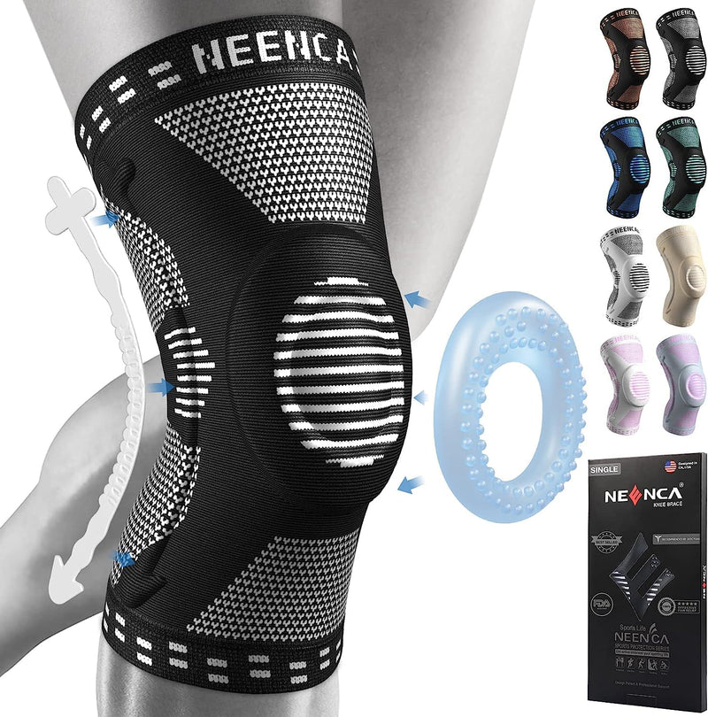 NEENCA Knee Brace for Knee Pain Relief, Compression Knee Sleeve with Patella Gel Pad & Side Stabilizers, Knee Support for Men Women, Meniscus Tear, Arthritis, Joint Pain, ACL, PCL,MCL, Runner, Workout Large Black - BeesActive Australia