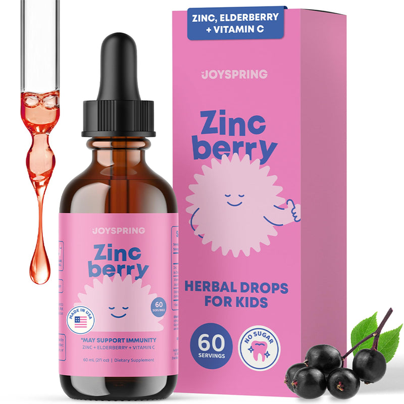 JoySpring ZincBerry Kids Zinc Drops, Elderberry, 2 fl oz, 60 Ct | Paired with Vitamin C for daily immune wellness, sugar-free liquid, gentle taste, simple daily serving 2 Fl Oz (Pack of 1)