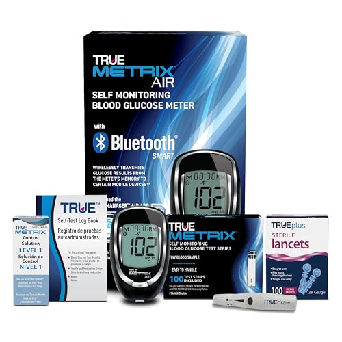 TRUE METRIX AIR Meter Kit, Glucose Monitor, Supplies, Log Book, Solution AIR Starter Kit