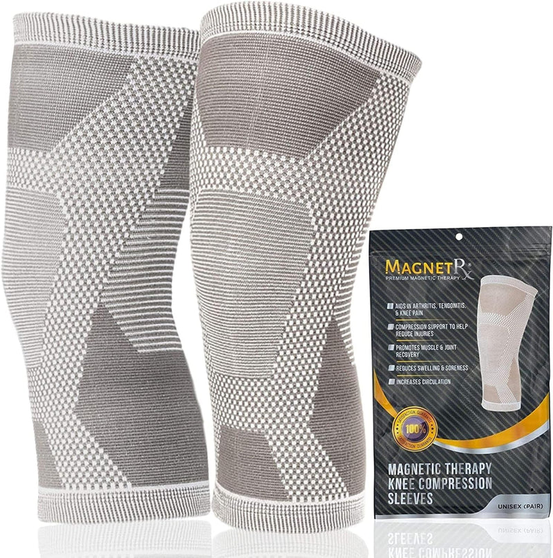 MagnetRX® Magnetic Knee Sleeve – (2-Pack) Effective Compression Knee Brace with Magnets for Knee Comfort & Recovery – Magnetic Knee Brace Support (Large) Large (Pack of 2) Grey - BeesActive Australia