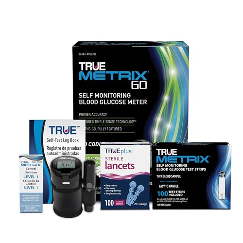 TRUE METRIX GO Meter Kit, Glucose Monitor, Supplies, Log Book, Solution GO Starter Kit