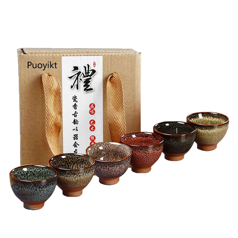 Puoyikt Chinese Ceramic Kung Fu Tea Set of 6, Japanese Tea Cup, Sake Cup, Ceramic Tea Cup, Ceramic Tea Set (6 colors) 6 colors - BeesActive Australia