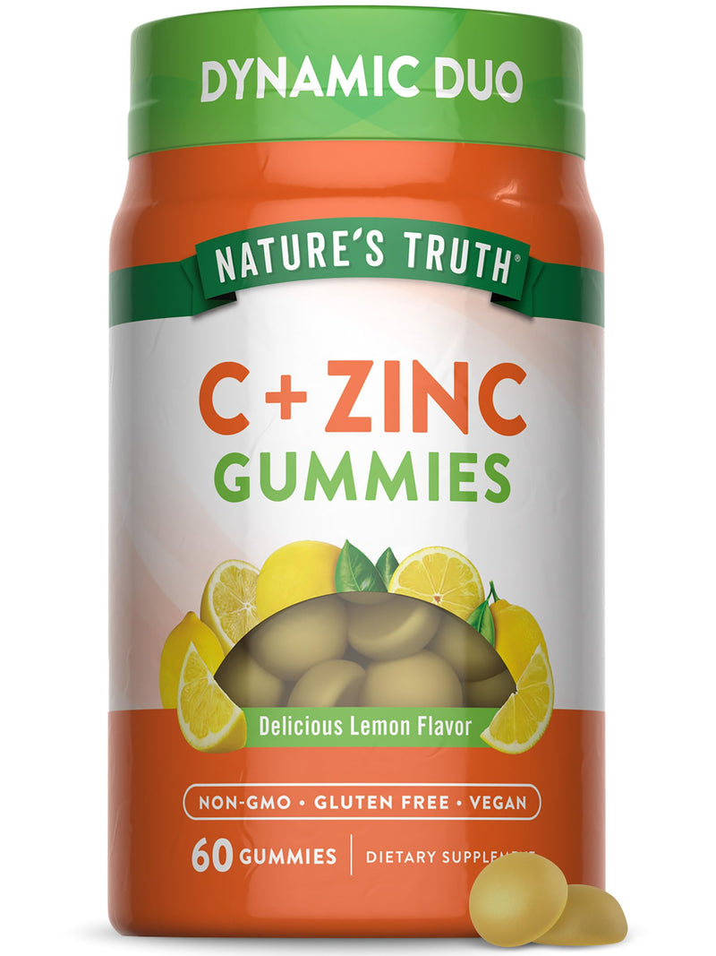 Nature's Truth Vitamin C Gummies with Zinc for Adults | 60 Count | Immune Support | Vegan, Non GMO & Gluten Free Supplement 60 Count (Pack of 1)