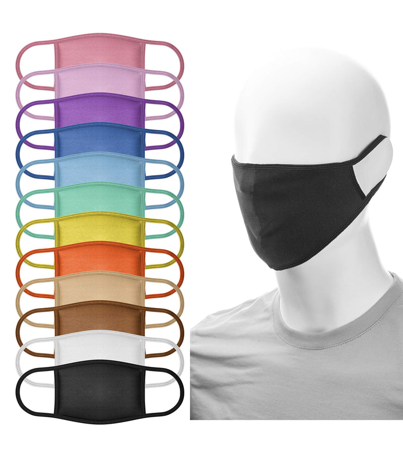 12 Pack Face Masks | Washable and Reusable | 2 Ply Cotton Spandex | Regular Size 12 Pack - Solid Colors - BeesActive Australia