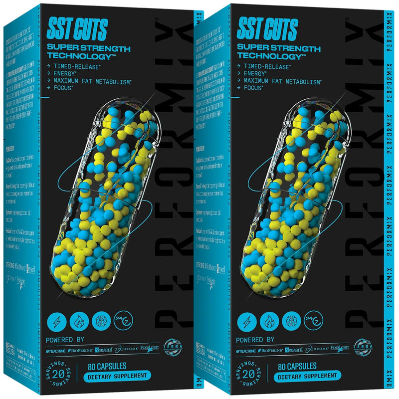 Performix - SST Cuts - Thermogenic with CLA - Energy, Focus & Mood - Metabolism Support - Hunger Control - Nootropic - Caffeine, Zychrome & Teacrine - Pre Workout - Men & Women - 160 Servings - 2 Pack 80 Count (Pack of 2) - BeesActive Australia