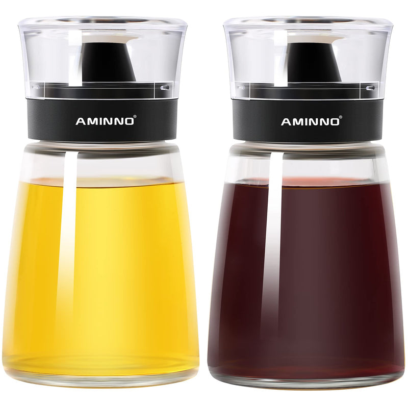 Aminno 5.5oz Oil and Vinegar Cruets 2 Pack, Glass Oil Dispenser Bottles for Cooking, Leakproof and Drip Free Spouts Clear - BeesActive Australia