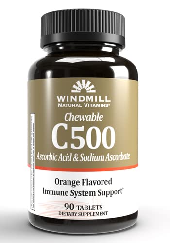 Windmill Health Products Chewable Vitamin C-500, Immune System Support, Potent Antioxidants, 90 Tablets, 90 Count 90 Count (Pack of 1)