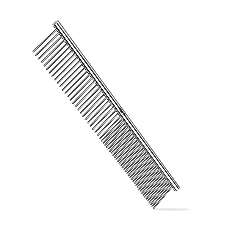 ROPO Dog Comb for Removing Matted Fur - Pet Dematting Comb with Rounded Teeth and Non-Slip Grip Handle - Prevents Knots and Mats for Long and Short Haired Pets (Round handle, Bright Silver) Round handle - BeesActive Australia