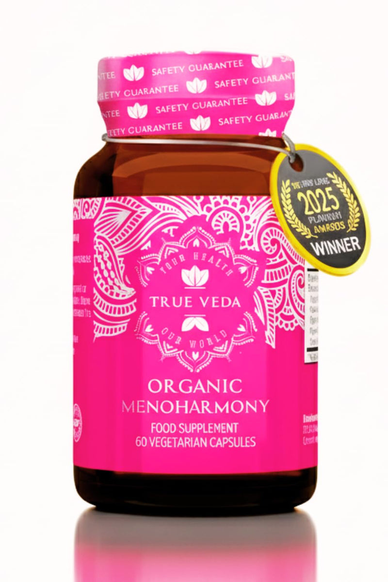USDA Organic Menopause Supplements for Women, Hormone Balance, 60 Caps | USDA Certified Organic Menopause Support| MenoHarmony Menopause Relief Formula | Perimenopause | Postmenopause | True Veda 60 Count (Pack of 1)