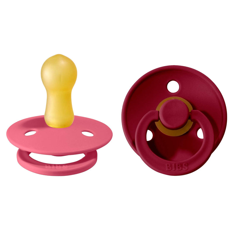 BIBS Pacifiers | Natural Rubber Baby Pacifier | Set of 2 BPA-Free Soothers | Made in Denmark | Coral/Ruby | Size 6-18 Months - BeesActive Australia
