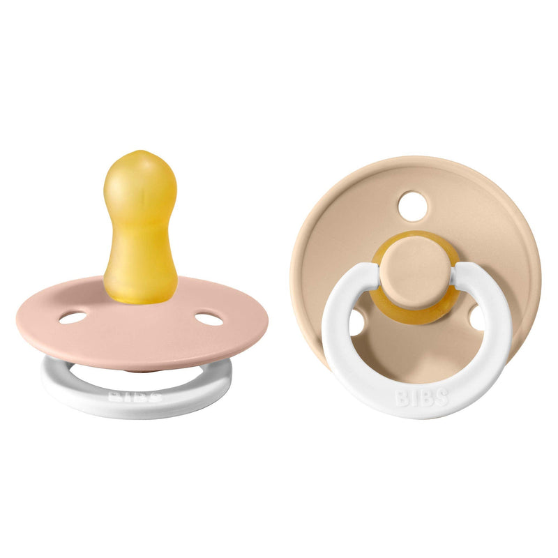 BIBS Pacifiers | Natural Rubber Baby Pacifier | Set of 2 BPA-Free Soothers | Made in Denmark | Blush Night/Vanilla Night | Size 0-6 Months - BeesActive Australia