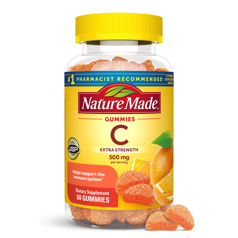 Nature Made Extra Strength Dosage Vitamin C 500 mg per serving, Dietary Supplement for Immune Support, 60 Gummies, 30 Day Supply No Artificial Sweeteners 60 Count (Pack of 1)