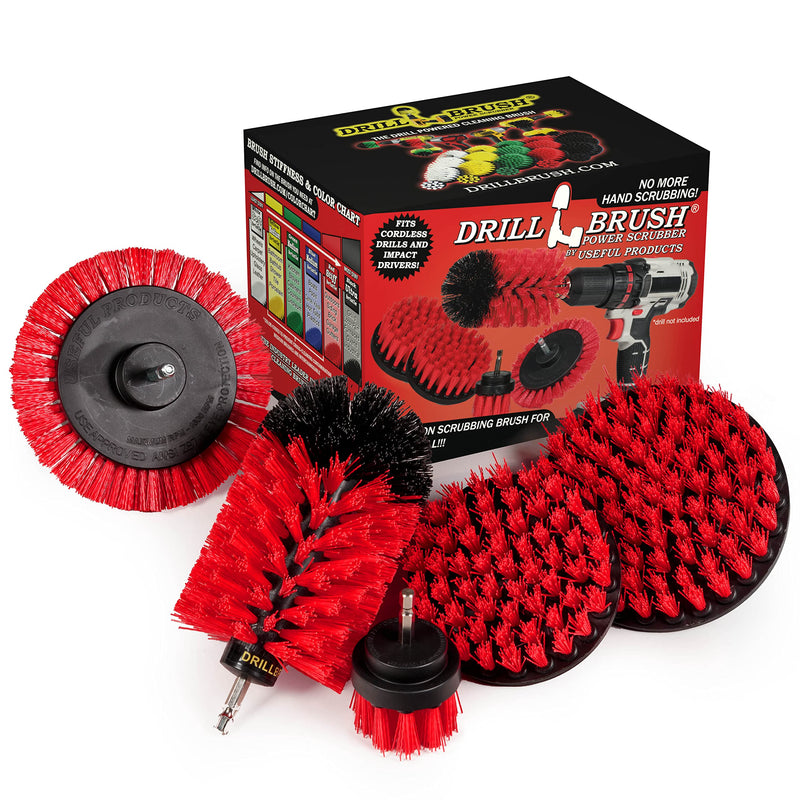 Drill Brush Power Scrubber by Useful Products - Drillbrush 4 Piece Red Stiff Drill Cleaning Brush Set - Outdoor Cleaning Drill Brush Set for Cordless Drill - Siding Cleaner Brush Attachment for Drill - BeesActive Australia