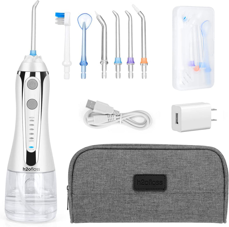 H2ofloss Cordless Water Dental Flosser, Portable Oral Irrigator for Teeth, Braces, Rechargeable & IPX7 Waterproof Teeth Cleaner for Home Travel White - BeesActive Australia