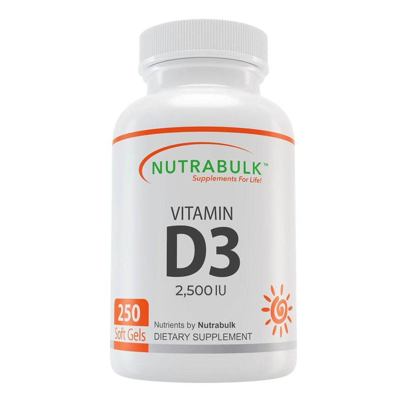 NutraBulk Vitamin D3 2500 IU Softgels - 250 Count - High-Potency Daily Supplement - Non-GMO, Gluten-Free - Made in USA 1 Count (Pack of 250)