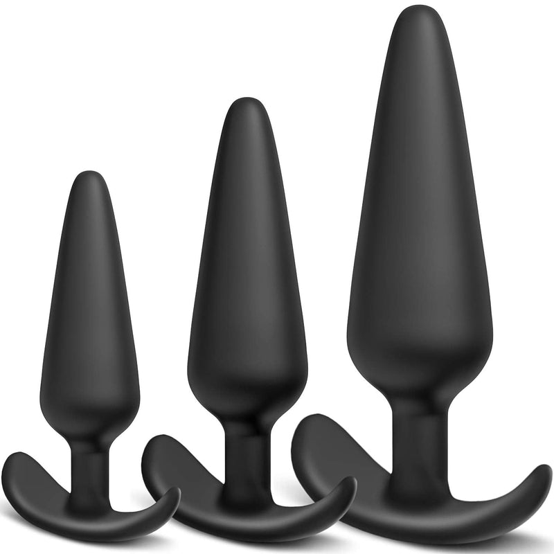 Silicone Anal Plug, Pack of 3 Butt Plugs Training Set for Beginners Advanced Users with Flared Base Prostate Sex Toys - BeesActive Australia
