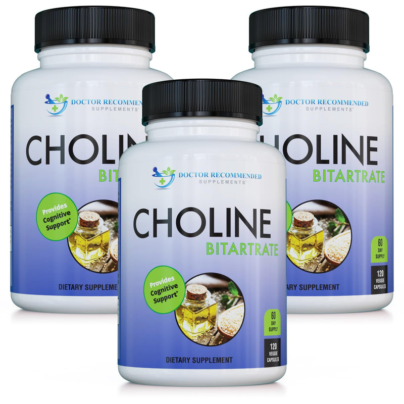 DOCTOR RECOMMENDED SUPPLEMENTS Premium Choline - 500 mg - 120 Veggie Capsules Supports Cognitive Health, Memory & More - 3 Pack 180 Count (Pack of 2)