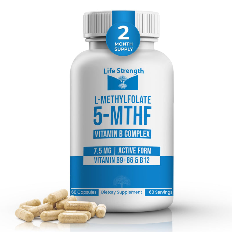 L-Methylfolate 7.5mg + Vitamin B Complex - 5-MTHF, B6 & B12 Methylcobalamin - 60 Capsules - Professional Strength Active Methyl Folate - Non GMO, Gluten Free, No Fillers (2-Month Supply)