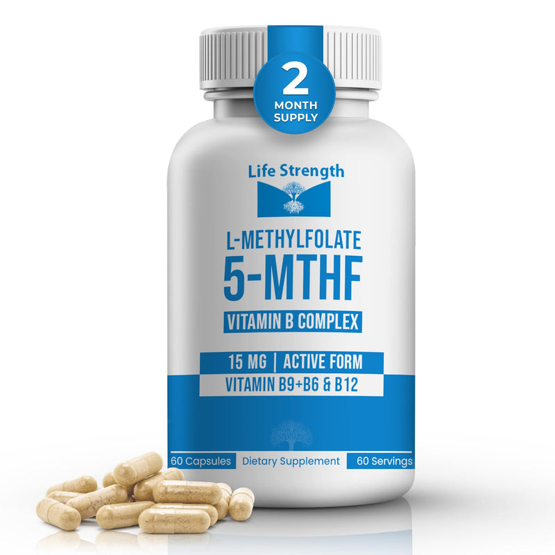 L-Methylfolate 15mg + Vitamin B Complex - 5-MTHF, B6 & B12 Methylcobalamin - 60 Capsules - Professional Strength Active Methyl Folate - Non GMO, Gluten Free, No Fillers (2-Month Supply)