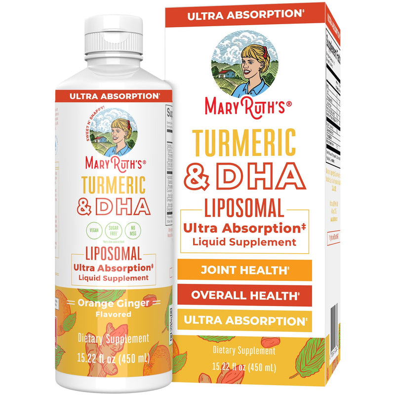 MaryRuth's Turmeric & DHA Liposomal Liquid, Ultra Absorption, 15.22 oz | Enhanced Absorption, Turmeric Curcumin Supplement 520mg, Joint Health & Cognitive Health, Ginger Root Oil, Omega-3 DHA