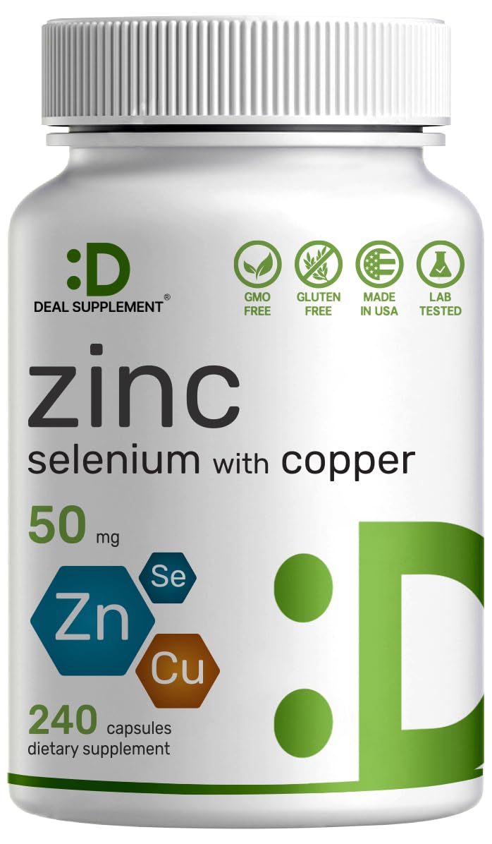Zinc 50mg with Selenium 200mcg + Copper, 240 Capsules, 8 Month Supply, 3 in 1 Mineral Formula, Zinc Picolinate Complex Supplement, Supports Healthy Immune System for Adults and Kid - BeesActive Australia