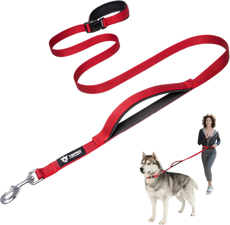 TSPRO Hands Free Dog Leash Adjustable Walking Running Dog Leash with Control Safety Padded Handle and Heavy Duty Clasp for Medium Large Dogs (Red) For Medium-Large Dogs Red - BeesActive Australia
