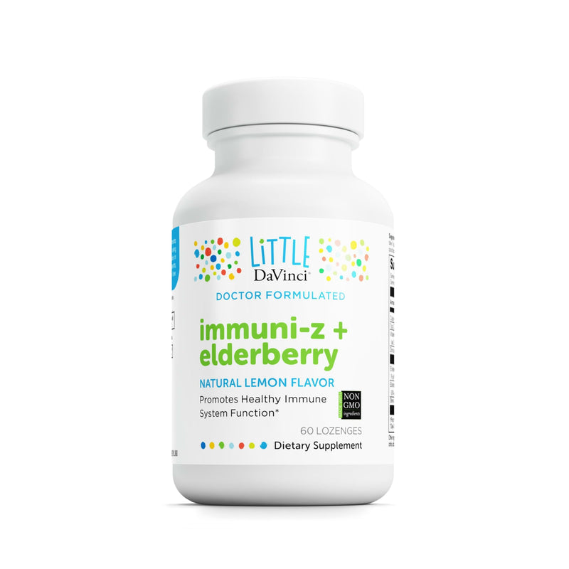Little DaVinci Immuni-z + Elderberry - Kids Zinc Lozenge to Support Immune Health, Healthy Lungs and Throat Tissue* - With Vitamin D3, Zinc, Elderberry and More - Lemon Flavor - 60 Lozenges