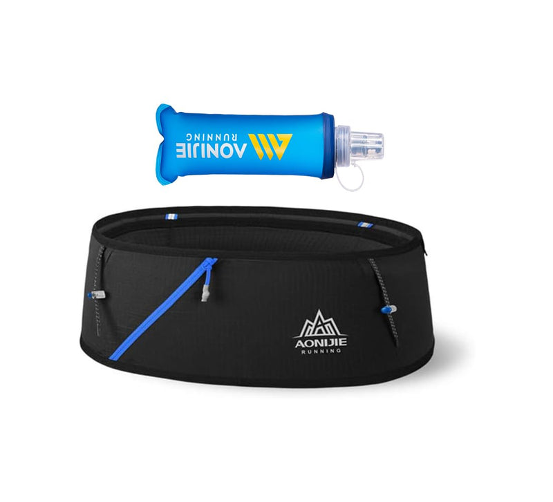 AONIJIE Lovtour Running Belt Waist Pack, Flip Waist Belt,with 250ml Soft Water Bottle Free and Lightweight for Marathon Climbing Jogging Cycling Workout Fitness Mobile Phone Holder BLACK S-M