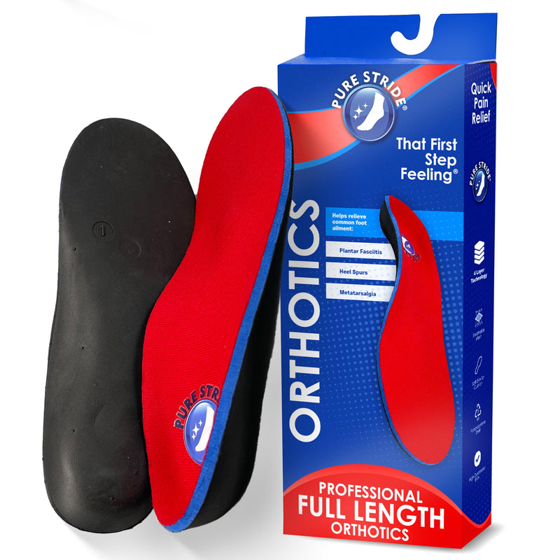 Pure Stride Professional Full Length Orthotics - Shoe Insert & Support for Metatarsals, High Arch, Flat Feet - Pain Relief for Plantar Fasciitis, Arch, Heel - 1 Pair, Men's 7-7.5 / Women's 9-9.5 Generation 2